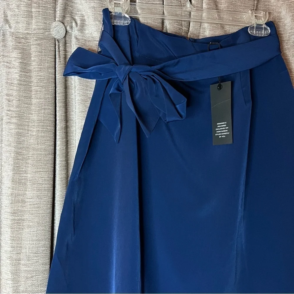 NWT Paris Sunday Blue Faux Tie Waist A Line Mini Skirt Size 8